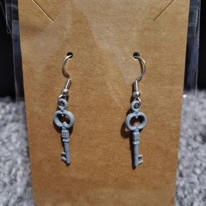 grey skeleton key earrings